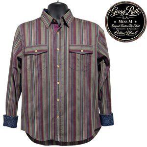 Georg Roth LA Mens M Striped Button Up Shirt Flip Cuff 2 Pocket Cotton Blend